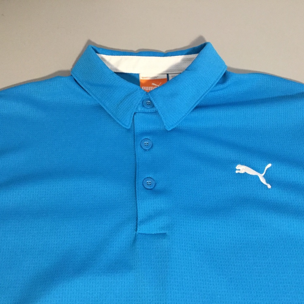 Vintage Puma Golf Polo Aqua Blue White Logo (M)